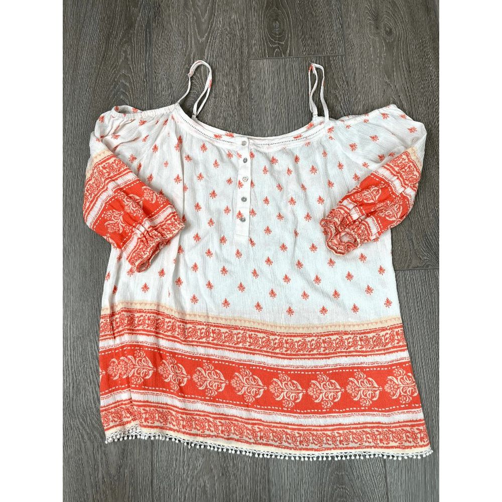 Skies Are Blue Orange White Cold Shoulder Size Medium
